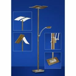 B-Leuchten DUO Deckenfluter LED Nickel-Matt, Holz dunkel, 2-flammig