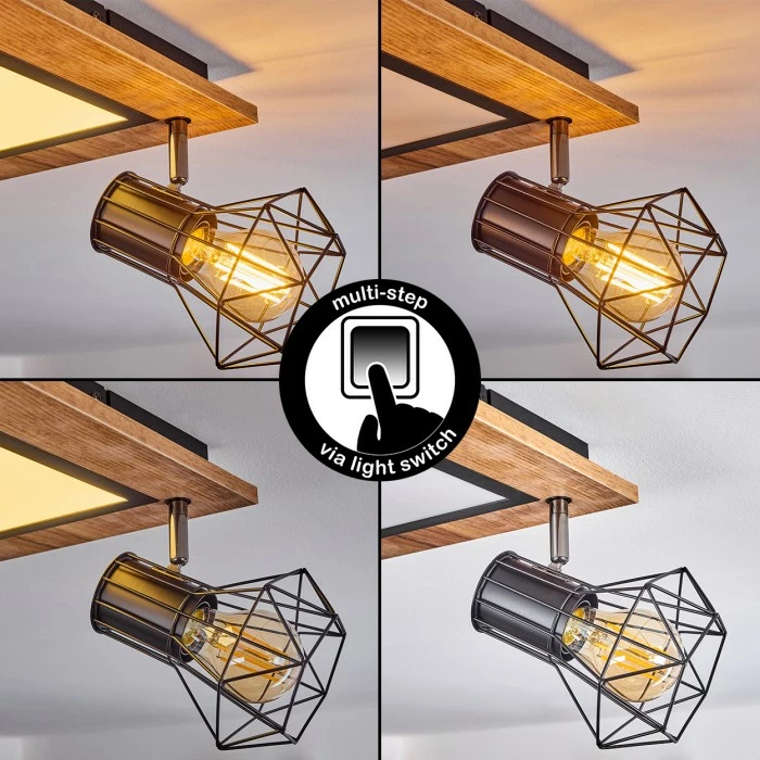 Hofstein Bardhaman Deckenleuchte LED Chrom, Schwarz, Weiß, Holzoptik, 3-flammig 2 Hofstein Bardhaman Deckenleuchte LED Chrom, Schwarz, Weiß, Holzoptik, 3-flammig – Bild 2