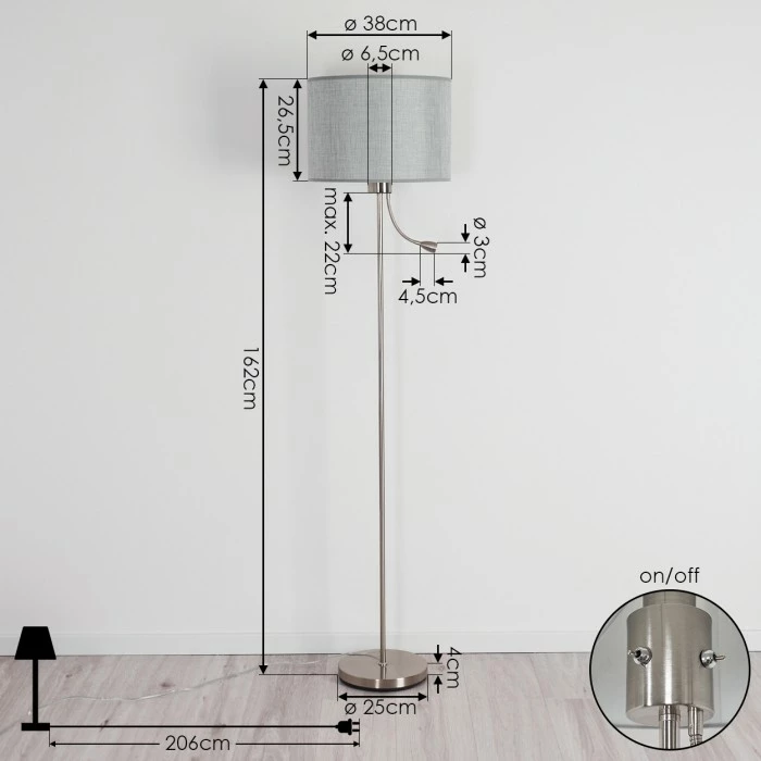 Hofstein Barruelo Stehleuchte LED Nickel-Matt, 2-flammig 4 Hofstein Barruelo Stehleuchte LED Nickel-Matt, 2-flammig – Bild 4