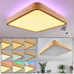 Hofstein Batamoto Deckenpanel LED Weiß, Holz hell, 2-flammig, Fernbedienung