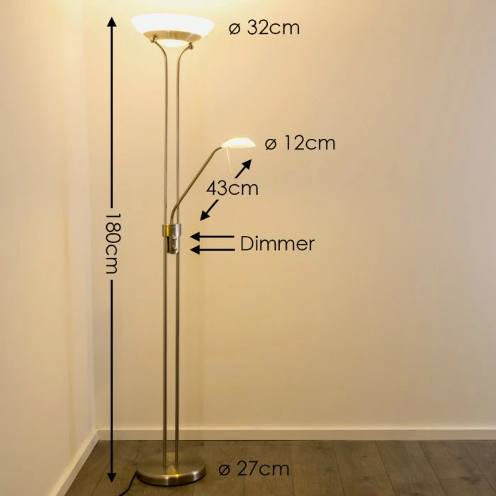 Hofstein Biot Deckenfluter LED Nickel-Matt, 2-flammig 2 Hofstein Biot Deckenfluter LED Nickel-Matt, 2-flammig – Bild 2