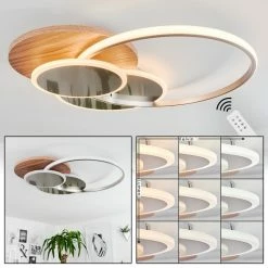 Hofstein Blandford Deckenleuchte LED Nickel-Matt, Silber, Naturfarben, 1-flammig, Fernbedienung