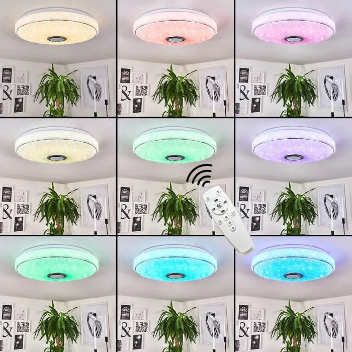 Hofstein Cham Deckenleuchte LED Chrom, Weiß, 2-flammig, Fernbedienung, Farbwechsler 2 Hofstein Cham Deckenleuchte LED Chrom, Weiß, 2-flammig, Fernbedienung, Farbwechsler – Bild 2