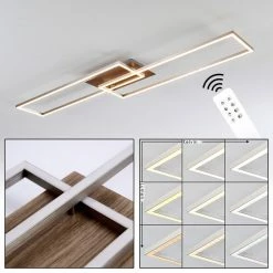 Hofstein Cheka Deckenleuchte LED Nickel-Matt, Braun, 2-flammig, Fernbedienung