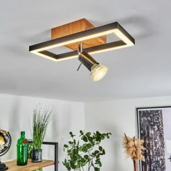 Hofstein Deadwood Deckenleuchte LED Chrom, Braun, Holzoptik, 2-flammig