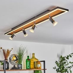 Hofstein Deadwood Deckenleuchte LED Chrom, Schwarz, Braun, Holzoptik, 5-flammig