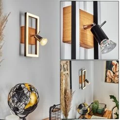 Hofstein Deadwood Wandleuchte LED Chrom, Braun, Holzoptik, 2-flammig