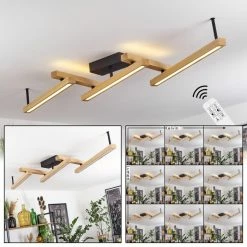 Hofstein Disentis Deckenleuchte LED Schwarz, Naturfarben, 1-flammig, Fernbedienung