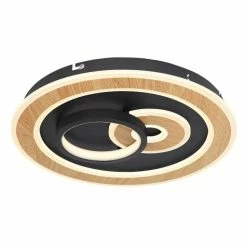 Globo CHESSY Deckenleuchte LED Schwarz, Weiß, Holzoptik, 1-flammig, Fernbedienung