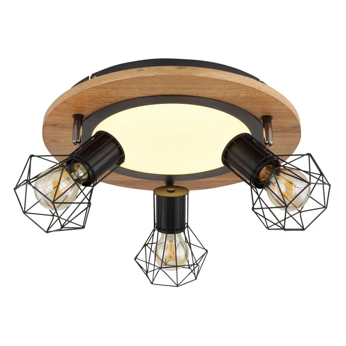 Globo PRISKA Deckenleuchte Schwarz, Weiß, Holzoptik, 4-flammig 6 Globo PRISKA Deckenleuchte Schwarz, Weiß, Holzoptik, 4-flammig – Bild 6