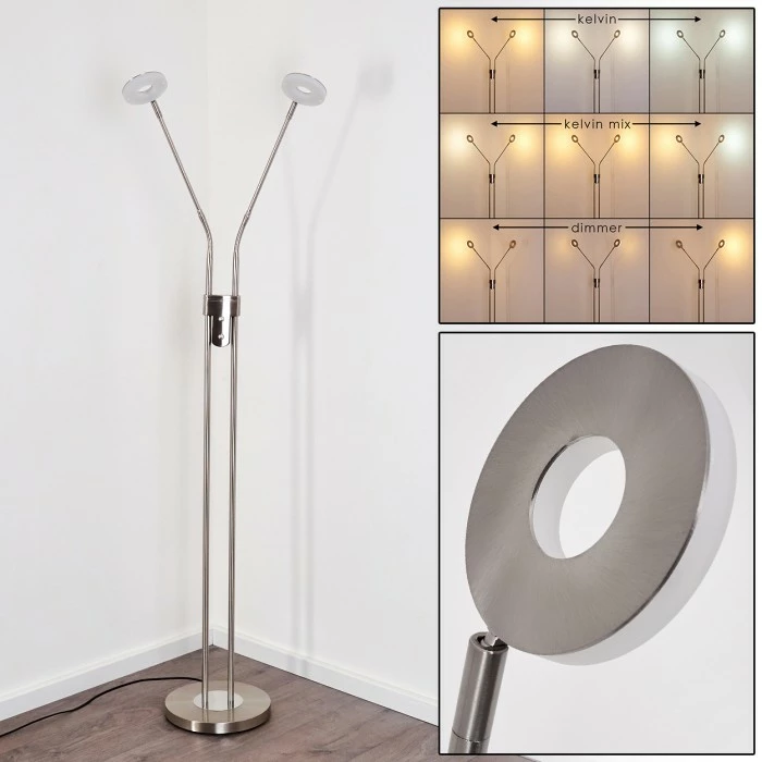 Hofstein Gulkana Stehleuchte LED Nickel-Matt, 2-flammig 1 Hofstein Gulkana Stehleuchte LED Nickel-Matt, 2-flammig