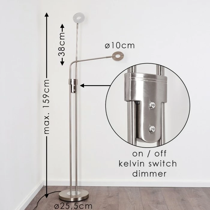 Hofstein Gulkana Stehleuchte LED Nickel-Matt, 2-flammig 2 Hofstein Gulkana Stehleuchte LED Nickel-Matt, 2-flammig – Bild 2