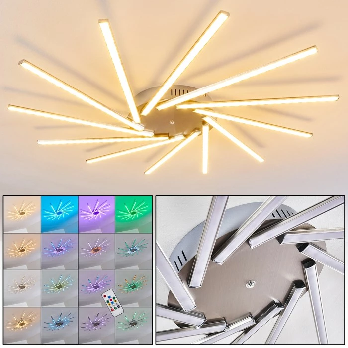 Hofstein Kinna Deckenleuchte LED Edelstahl, 12-flammig, Fernbedienung, Farbwechsler 1 Hofstein Kinna Deckenleuchte LED Edelstahl, 12-flammig, Fernbedienung, Farbwechsler