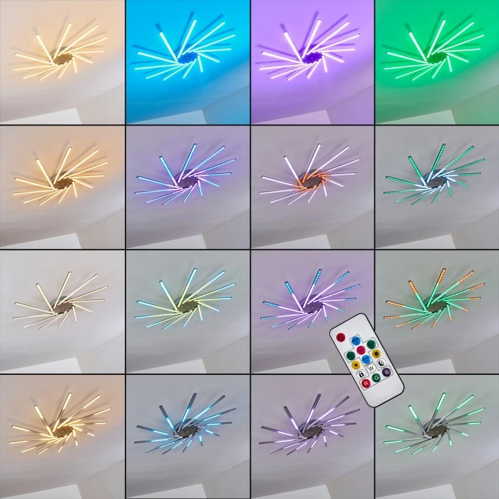 Hofstein Kinna Deckenleuchte LED Edelstahl, 12-flammig, Fernbedienung, Farbwechsler 3 Hofstein Kinna Deckenleuchte LED Edelstahl, 12-flammig, Fernbedienung, Farbwechsler – Bild 3
