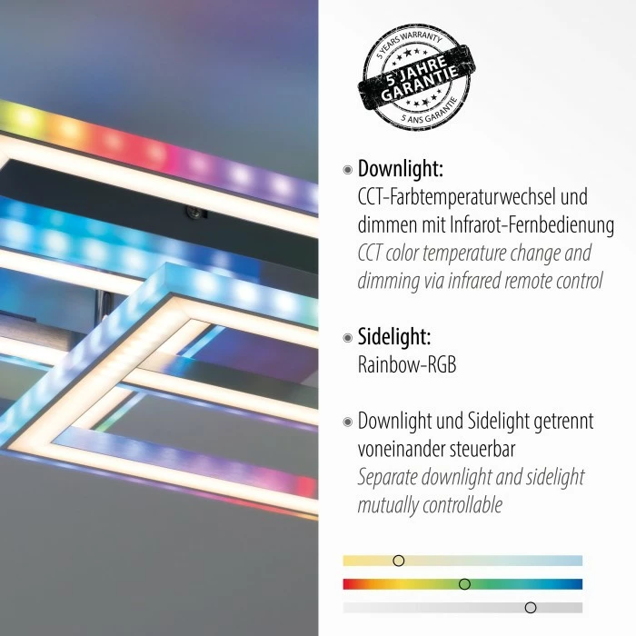 Leuchten Direkt FELIX60 Deckenleuchte LED Stahl gebürstet, 1-flammig, Fernbedienung, Farbwechsler 3 Leuchten Direkt FELIX60 Deckenleuchte LED Stahl gebürstet, 1-flammig, Fernbedienung, Farbwechsler – Bild 3