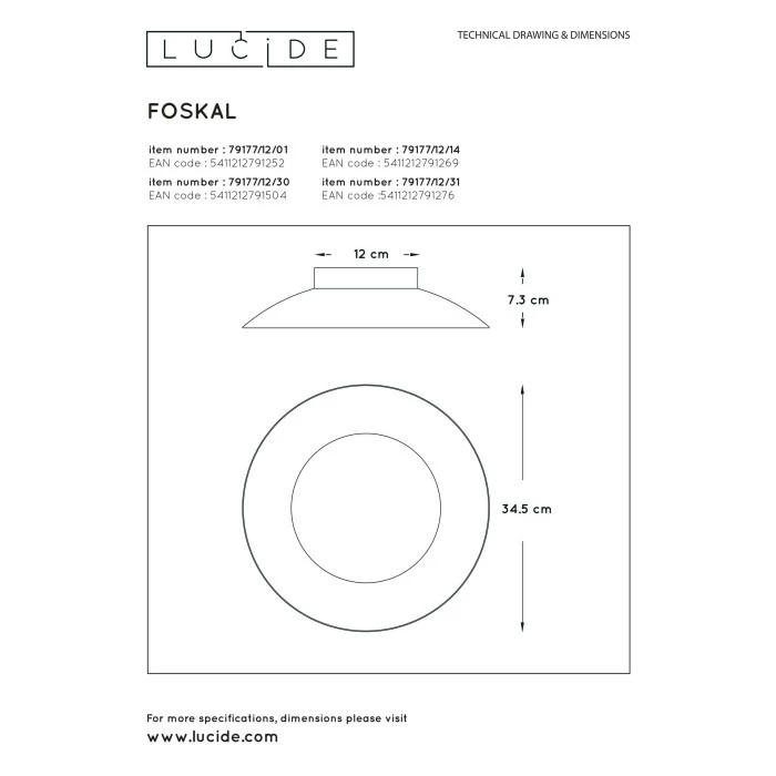 Lucide FOSKAL Deckenleuchte LED Weiß, 1-flammig 4 Lucide FOSKAL Deckenleuchte LED Weiß, 1-flammig – Bild 4