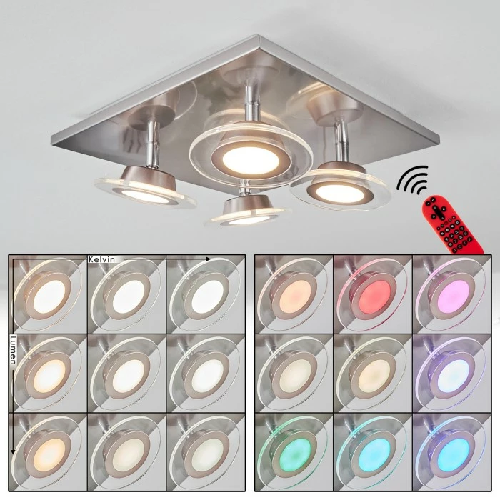 Hofstein Marsen Deckenleuchte LED Nickel-Matt, 4-flammig, Fernbedienung, Farbwechsler 1 Hofstein Marsen Deckenleuchte LED Nickel-Matt, 4-flammig, Fernbedienung, Farbwechsler
