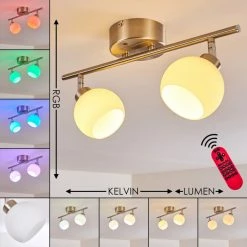 Hofstein Motala Deckenleuchte LED Nickel-Matt, 2-flammig, Fernbedienung, Farbwechsler