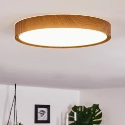 Hofstein Nexo Deckenleuchte LED Weiß, Holz dunkel, 1-flammig