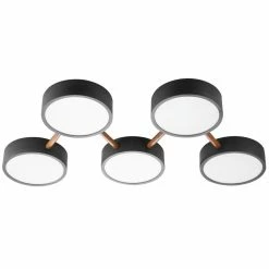 Nino Leuchten DIEGO Deckenleuchte LED Schwarz, Holz dunkel, 5-flammig