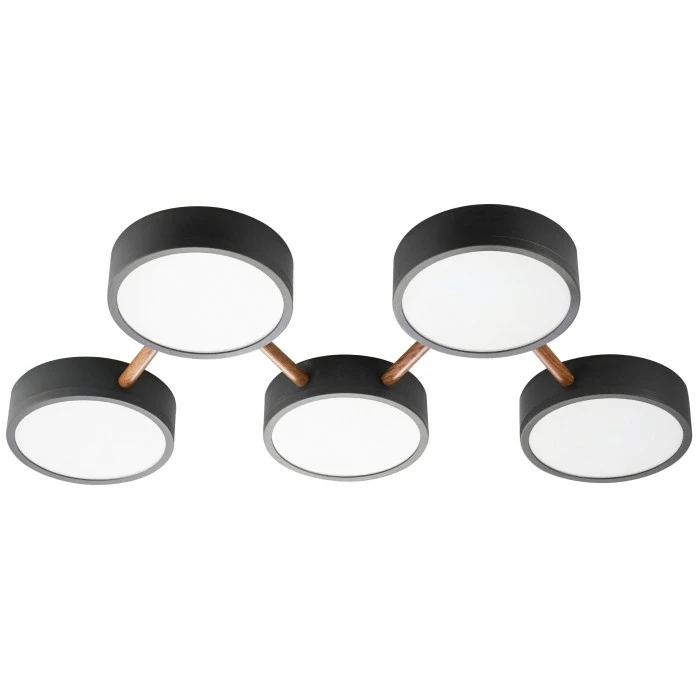 Nino Leuchten DIEGO Deckenleuchte LED Schwarz, Holz dunkel, 5-flammig 1 Nino Leuchten DIEGO Deckenleuchte LED Schwarz, Holz dunkel, 5-flammig