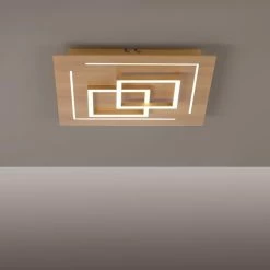 Paul Neuhaus Q-Serie Paul Neuhaus Q-LINEA Deckenleuchte LED Holz hell, 4-flammig, Fernbedienung -LED Leuchten Verkäufe paul neuhaus q linea deckenleuchte 8180 79 8