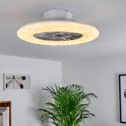 Hofstein Petrovac Deckenventilator LED Chrom, Weiß, 1-flammig, Fernbedienung -LED Leuchten Verkäufe petrovac deckenventilator h3334966 24