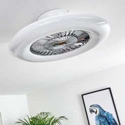 Hofstein Petrovac Deckenventilator LED Chrom, Weiß, 1-flammig, Fernbedienung -LED Leuchten Verkäufe petrovac deckenventilator h3334966 3