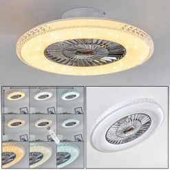 Hofstein Piacenza Deckenventilator LED Chrom, Weiß, 1-flammig, Fernbedienung