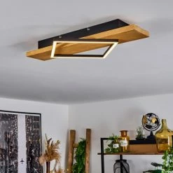 Hofstein Pompu Deckenleuche LED Schwarz, Holz hell, 1-flammig