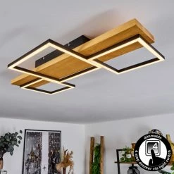Hofstein Pompu Deckenleuche LED Schwarz, Holz hell, 1-flammig