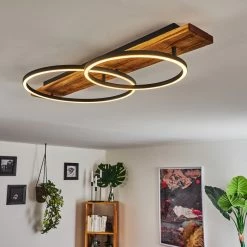 Hofstein Pompu Deckenleuchte LED Schwarz, Holz dunkel, 2-flammig