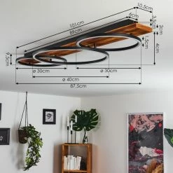 Hofstein Pompu Deckenleuchte LED Schwarz, Holz dunkel, 3-flammig -LED Leuchten Verkäufe pompu deckenleuchte h3392294 3