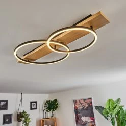 Hofstein Pompu Deckenleuchte LED Schwarz, Holz hell, 2-flammig