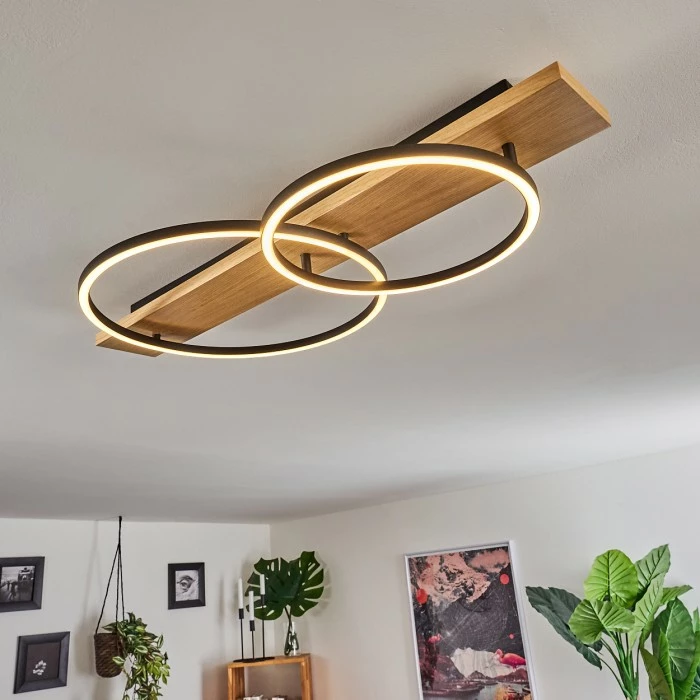 Hofstein Pompu Deckenleuchte LED Schwarz, Holz hell, 2-flammig 1 Hofstein Pompu Deckenleuchte LED Schwarz, Holz hell, 2-flammig