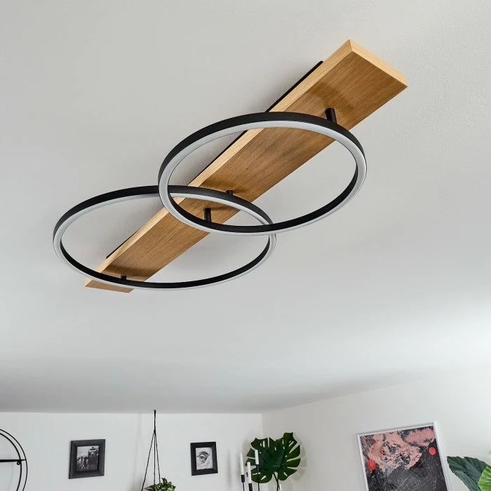 Hofstein Pompu Deckenleuchte LED Schwarz, Holz hell, 2-flammig 2 Hofstein Pompu Deckenleuchte LED Schwarz, Holz hell, 2-flammig – Bild 2