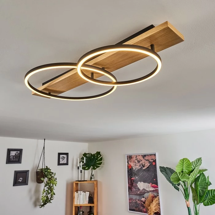 Hofstein Pompu Deckenleuchte LED Schwarz, Holz hell, 2-flammig 9 Hofstein Pompu Deckenleuchte LED Schwarz, Holz hell, 2-flammig – Bild 9