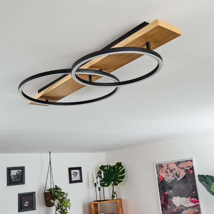 Hofstein Pompu Deckenleuchte LED Schwarz, Holz hell, 2-flammig 10 Hofstein Pompu Deckenleuchte LED Schwarz, Holz hell, 2-flammig – Bild 10