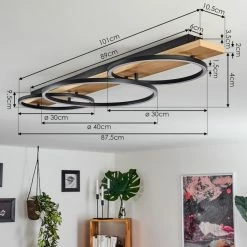 Hofstein Pompu Deckenleuchte LED Schwarz, Holz hell, 3-flammig -LED Leuchten Verkäufe pompu deckenleuchte h3392355 3