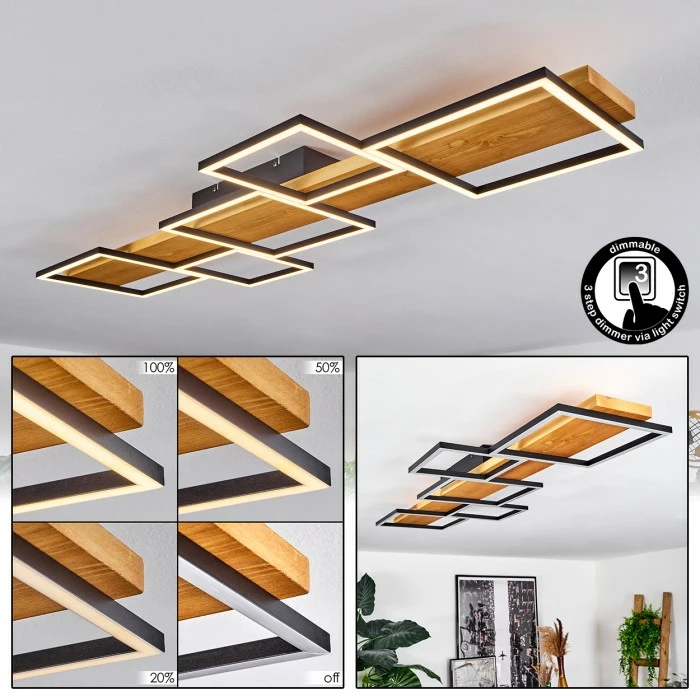 Hofstein Pompu Deckenleuchte LED Schwarz, Naturfarben, 1-flammig 1 Hofstein Pompu Deckenleuchte LED Schwarz, Naturfarben, 1-flammig