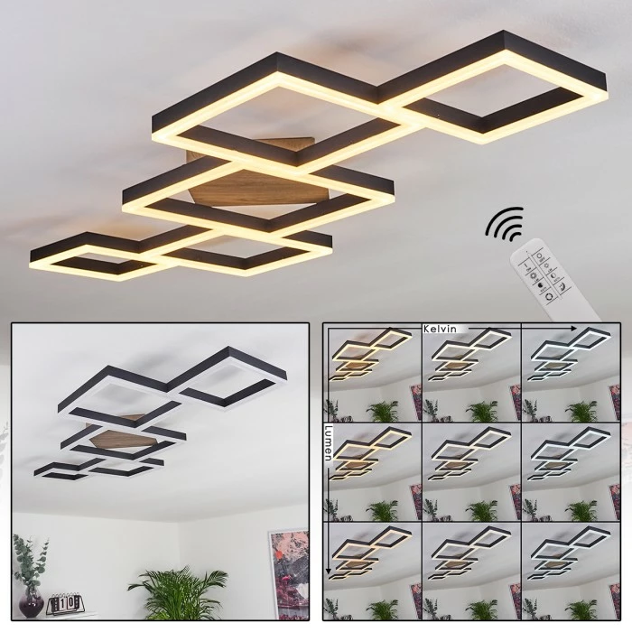 Hofstein Pourao Deckenleuchte LED Schwarz, Weiß, Holz dunkel, 1-flammig, Fernbedienung 1 Hofstein Pourao Deckenleuchte LED Schwarz, Weiß, Holz dunkel, 1-flammig, Fernbedienung