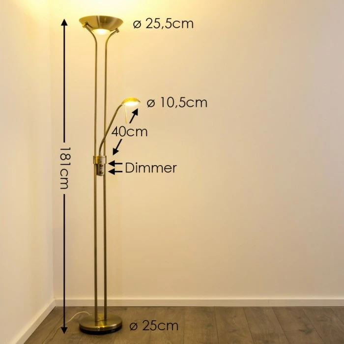 Hofstein Rom Deckenfluter LED Altmessing, 2-flammig 2 Hofstein Rom Deckenfluter LED Altmessing, 2-flammig – Bild 2