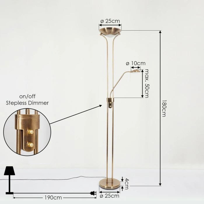 Hofstein Rom Deckenfluter LED Messing, 2-flammig 4 Hofstein Rom Deckenfluter LED Messing, 2-flammig – Bild 4