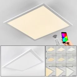 Hofstein Salmi Deckenpanel LED Aluminium, Weiß, 1-flammig, Fernbedienung