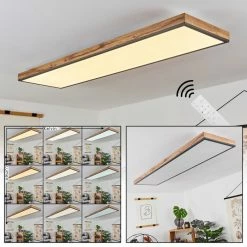 Hofstein Salmi Deckenpanel LED Schwarz, Weiß, Holzoptik, 1-flammig, Fernbedienung