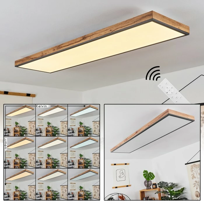 Hofstein Salmi Deckenpanel LED Schwarz, Weiß, Holzoptik, 1-flammig, Fernbedienung 1 Hofstein Salmi Deckenpanel LED Schwarz, Weiß, Holzoptik, 1-flammig, Fernbedienung