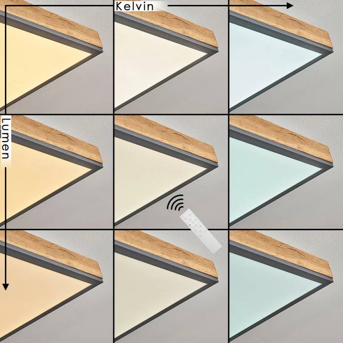 Hofstein Salmi Deckenpanel LED Schwarz, Weiß, Holzoptik, 1-flammig, Fernbedienung 2 Hofstein Salmi Deckenpanel LED Schwarz, Weiß, Holzoptik, 1-flammig, Fernbedienung – Bild 2