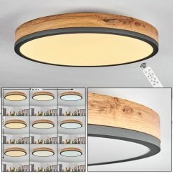 Hofstein Salmi Deckenpanel LED Schwarz, Anthrazit, Braun, Holzoptik, 1-flammig, Fernbedienung