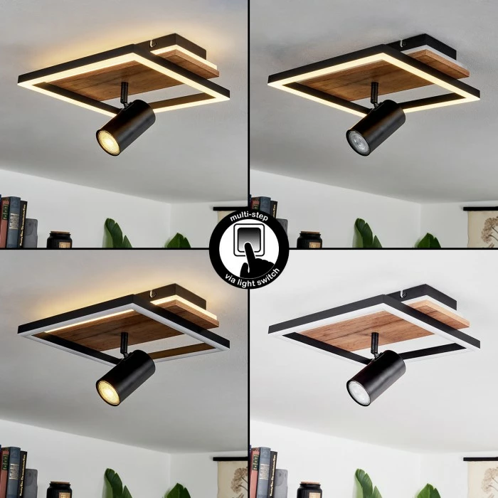 Hofstein Sequeira Deckenleuchte LED Schwarz, Holz hell, Holzoptik, 2-flammig 2 Hofstein Sequeira Deckenleuchte LED Schwarz, Holz hell, Holzoptik, 2-flammig – Bild 2