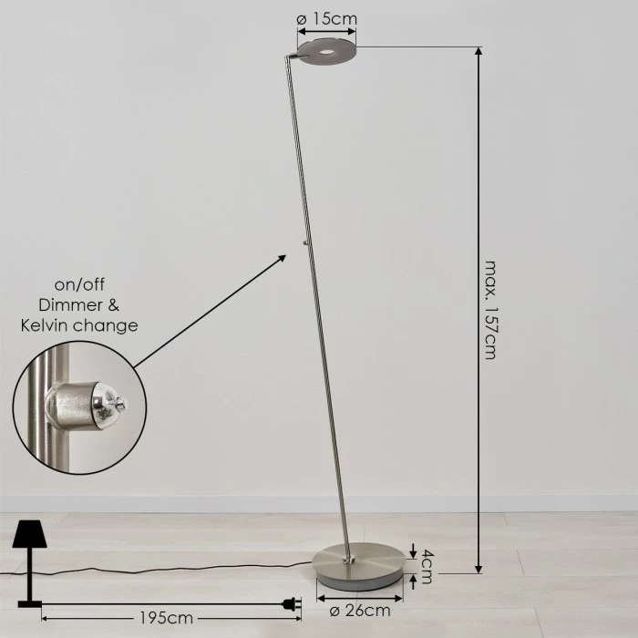 Hofstein Umag Stehleuchte LED Nickel-Matt, Chrom, 1-flammig 4 Hofstein Umag Stehleuchte LED Nickel-Matt, Chrom, 1-flammig – Bild 4